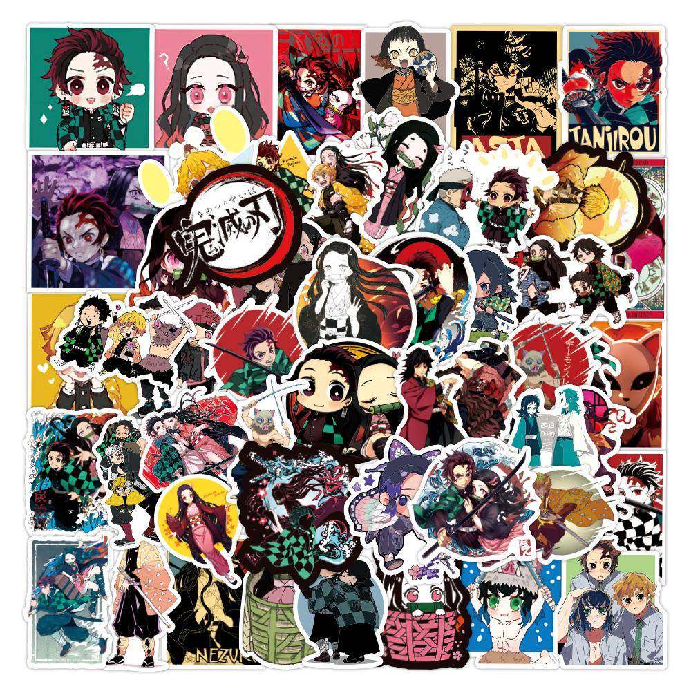 400张日漫鬼灭之刃卡通手账贴纸合集行李箱笔记本滑板车贴纸