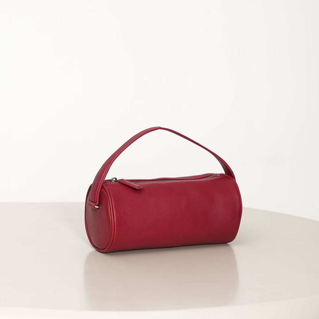 新款圆筒笔筒包羊皮腋下手提包