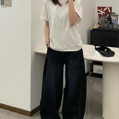 美式复古拖地HALFH宽松直筒阔腿