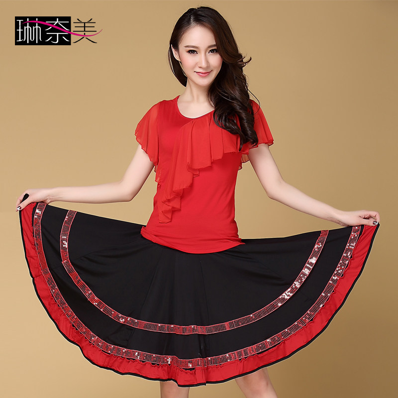 琳奈美时尚广场舞服装2019春夏新款短袖大摆裙拉丁舞蹈演出服套装在类目 运动/瑜伽/健身/球迷用品, 舞蹈/健美操/体操, 拉丁舞, 拉丁舞练习套装中 - 来自Buy2taobao.com提供专业的淘宝代购服务