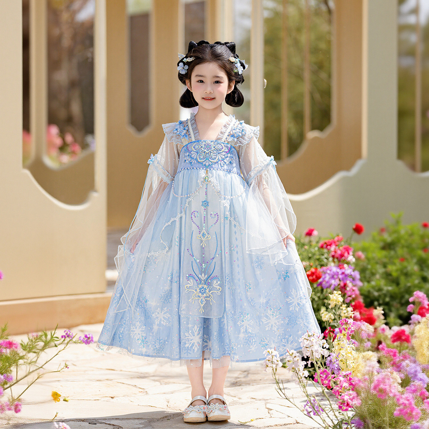 冰雪奇缘艾莎公主裙女童汉服夏季2026新款儿童国风连衣裙生日礼服