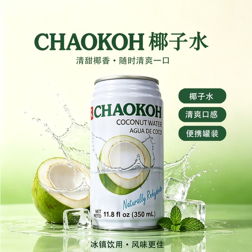 CHAOKOH俏口泰国进口椰子水350ml罐装清甜椰香便携植物饮料即饮