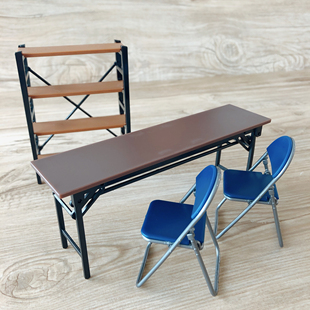 日本YAMADA 办公室场景长条会议桌子组合微缩1/12可折叠椅子2个