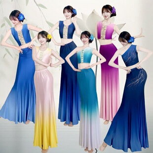 傣族舞蹈裙子女成人半身包臀长裙渐变艺考培训练习裙民族表演服饰