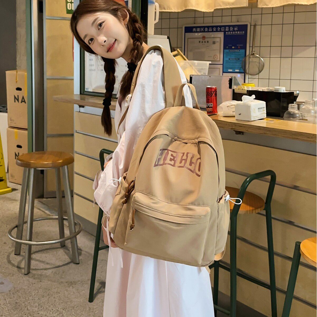 韩版ins小众高颜值可爱清新撞色大容量书包时尚简约字母双肩背包