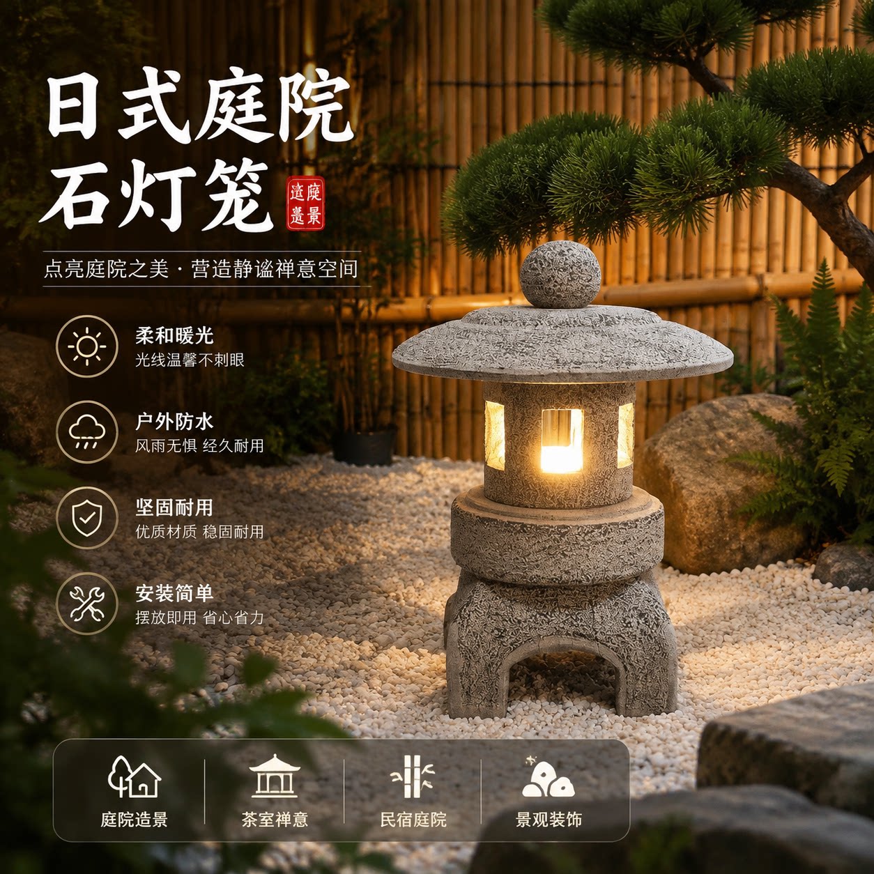 户外装饰石雕景观石仿古青石日式石灯笼庭院园林石灯小院中式石灯