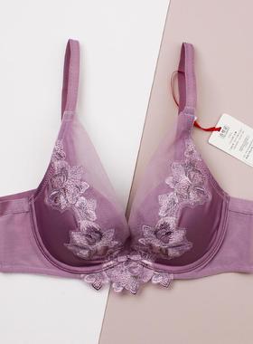 黛安芬正品金致罗袖女士软钢圈上薄下厚深V小胸聚拢文胸16-8863