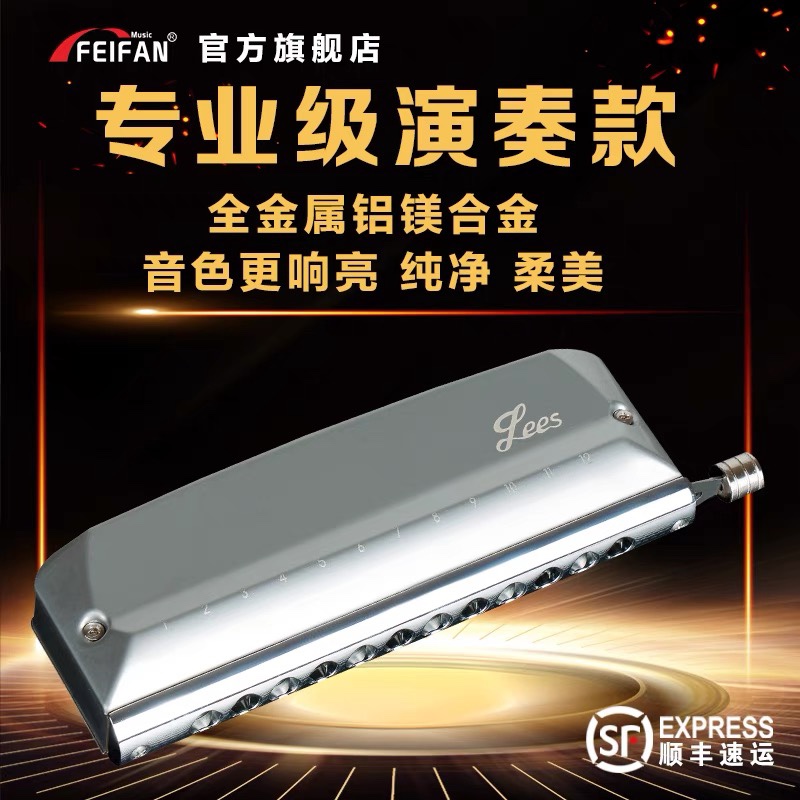 飞繁半音阶口琴12孔全金属款c调初学推荐