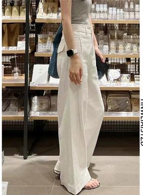 175高个子加长180白色棉麻阔腿裤女春夏新款高腰慵懒风直筒亚麻裤