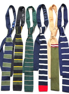 MIMI学院风领带女款手打长条针织平头藏青百搭横条纹复古绿色小众