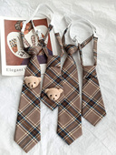 买二送一手工小熊领带女可爱学生学院风免打短复古棕色咖啡格手打