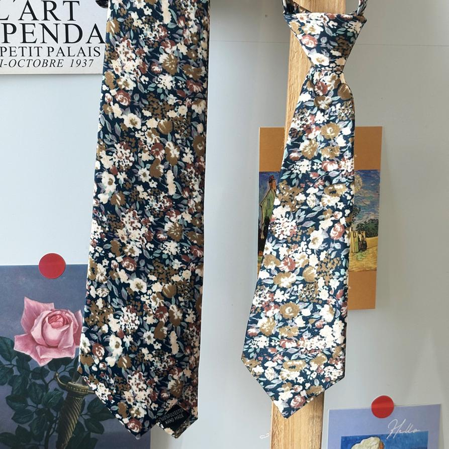 复古法式高清印花碎花领带女百搭