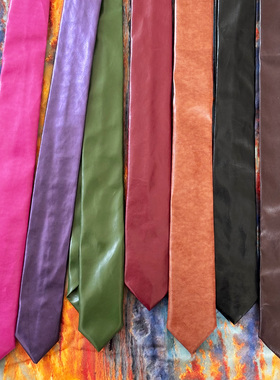 MIMI 黑色驼棕色PU皮质领带女手打细窄版5.5cm复古摇滚个性时髦潮