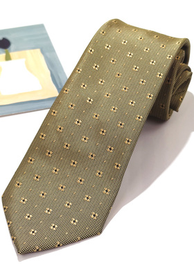 MIMI意大利复古金黄绿色领带女学生手打款刺绣小花朵独特小众时髦