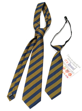 MIMI复古美式学院风藏青黄色撞色条纹领带女手打提花肌理休闲百搭