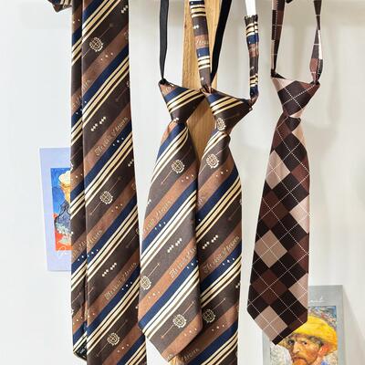 咖啡色免打手打条纹领带女复古风