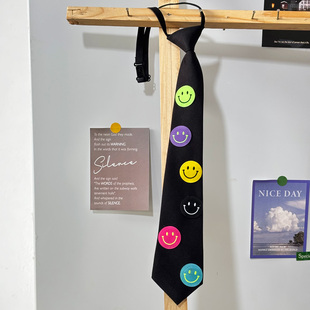买二送一免打笑脸领带小众设计个性彩色布标学生女款配饰百搭休闲