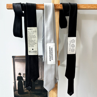 买二送一细窄版领带学生手打女长条飘带个性布标纯色百搭银白黑酷