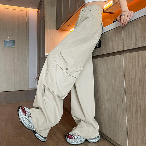 工装阔腿裤女遮肉牛仔弯刀长裤子