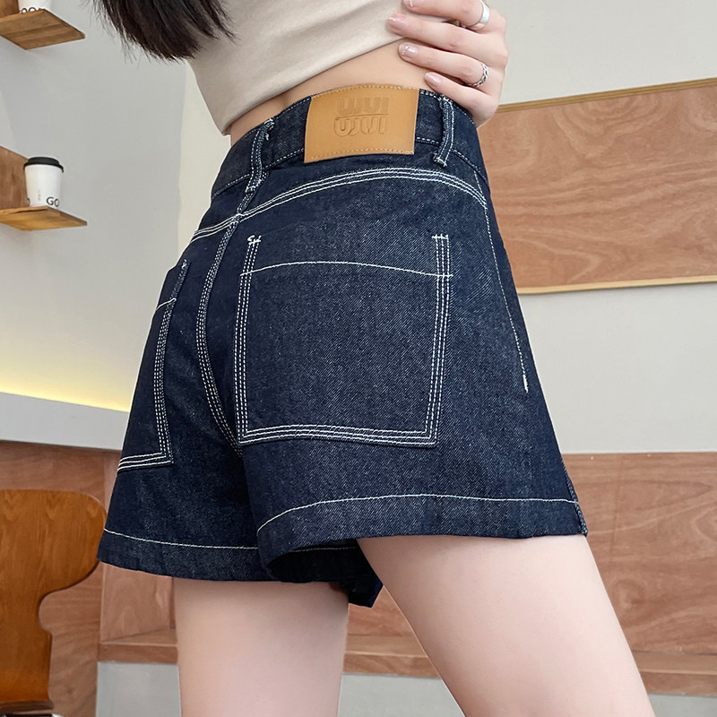 深蓝色牛仔短裤女小个子高腰图片