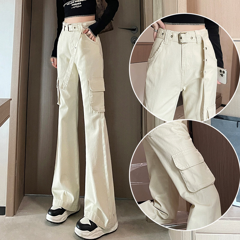 白色工装裤子2026秋装牛仔阔腿裤女高腰梨型身材休闲宽腿微喇长裤