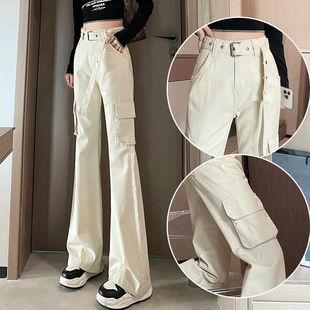 白色工装裤子2026秋装牛仔阔腿裤女高腰梨型身材休闲宽腿微喇长裤