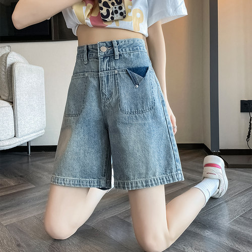 短裤浅色牛仔裤女夏直筒五分过膝