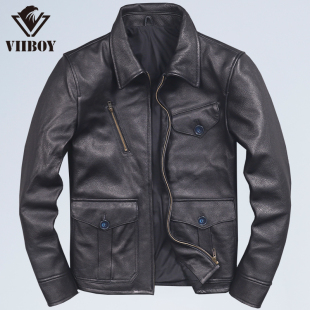翻领修身 报童款 秋冬小牛皮短款 真皮皮衣男士 机车休闲皮衣外套 时尚