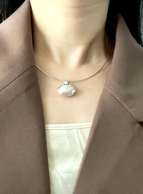 999纯银平安锁吊坠项圈小众原创极简长命锁锁骨项坠送朋友女