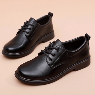 系带女单鞋 防水防油工作鞋 圆头舒适软底休闲妈妈鞋 防滑轻便女皮鞋