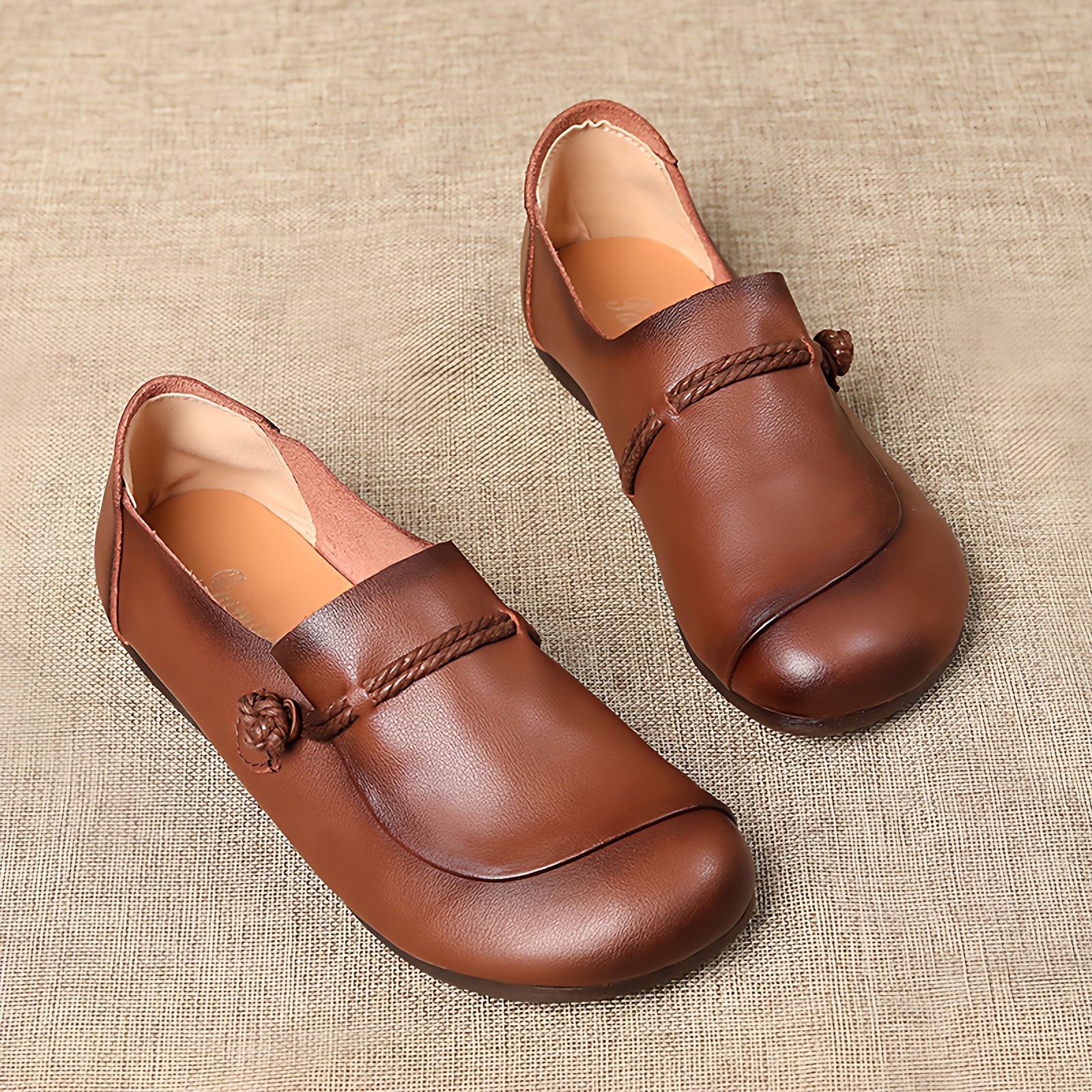 软牛皮舒适深口单鞋女复古文艺妈妈女鞋平底牛筋底防滑耐磨套脚鞋,女鞋,深口单鞋,淘宝优惠券,粉丝福利购,淘宝优惠卷