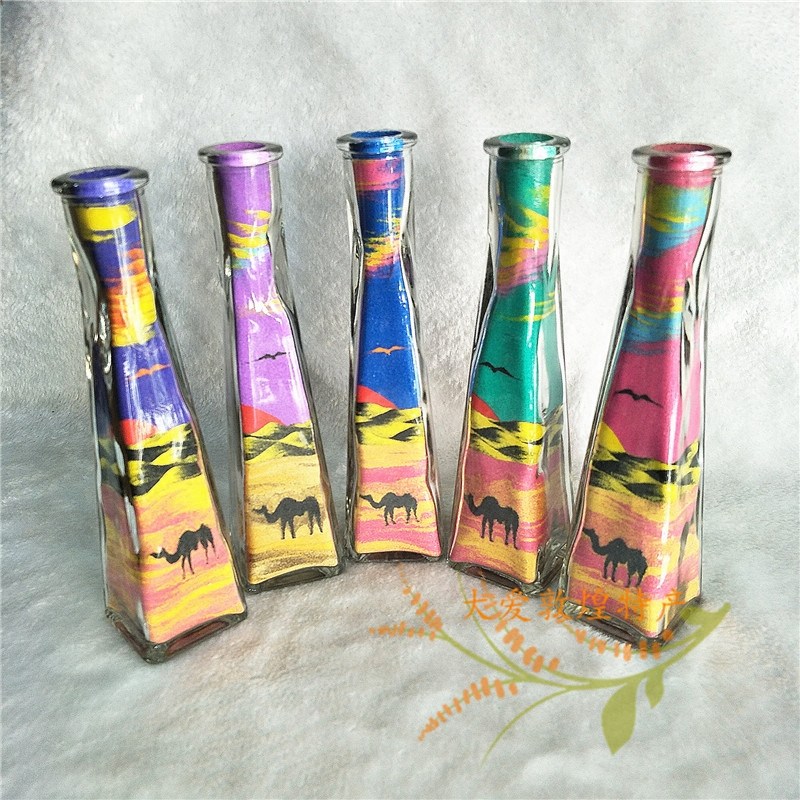 推荐敦煌创意沙瓶画鸣沙山五色沙四方棱形沙画瓶旅游纪念品礼品