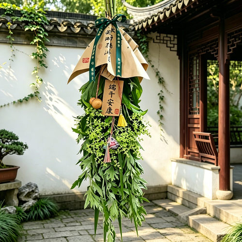 新鲜艾草花束书法款儿童手工diy