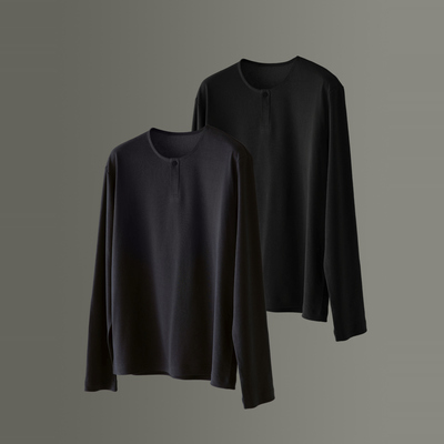 Cookies 纸纱系列210G亨利领修身长袖凉感抗菌透气松弛感T恤男士