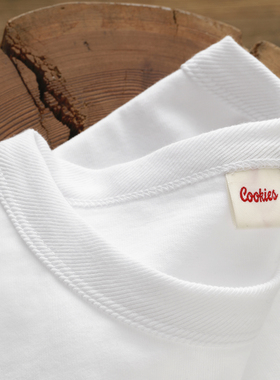 Cookies 300G重磅陶瓷磨毛纯棉简约风纯白复古正肩短袖男士T恤