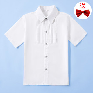 儿童礼服白衬衫短袖夏季薄款女童演出服学生校服男童白色半袖衬衣