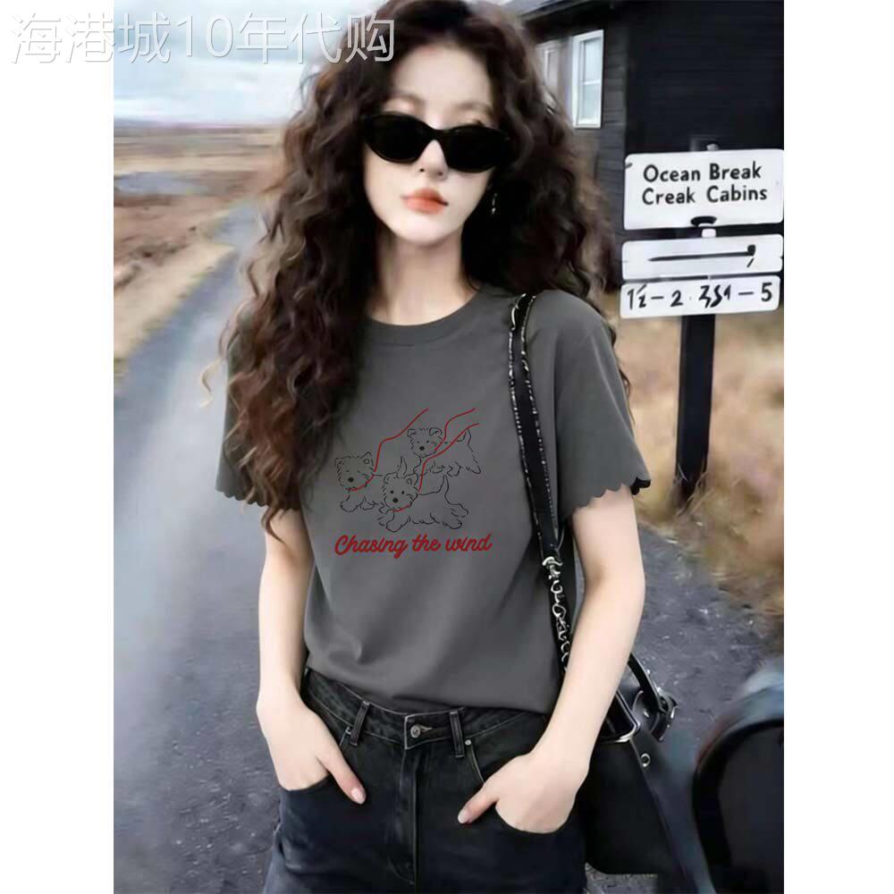 纯棉木耳边设计感圆领百搭短袖T恤女打底衫夏季新款宽松显瘦上衣