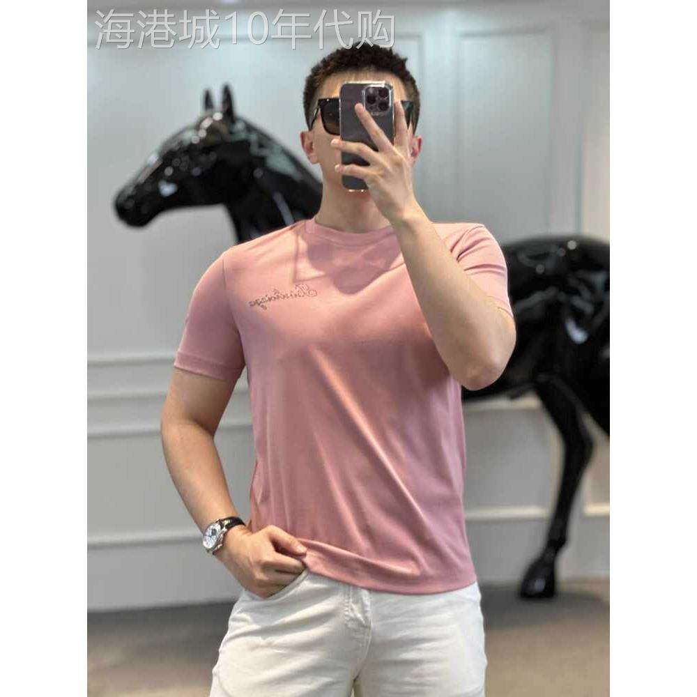 2025夏季新品男士潮流短袖欧货时尚修身简约烫钻上衣丝光棉T恤男