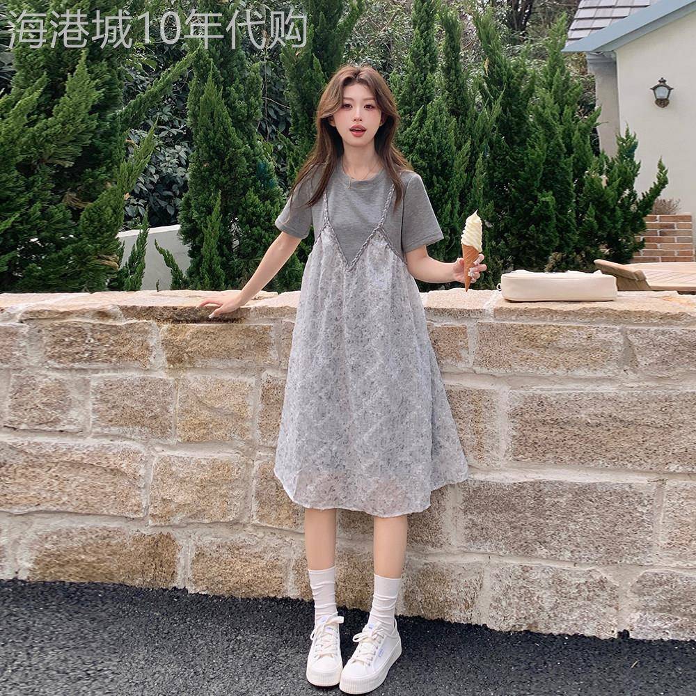 灰色假两件蕾丝拼接洋装女夏季2026新款超仙甜美裙子艺术感裙子