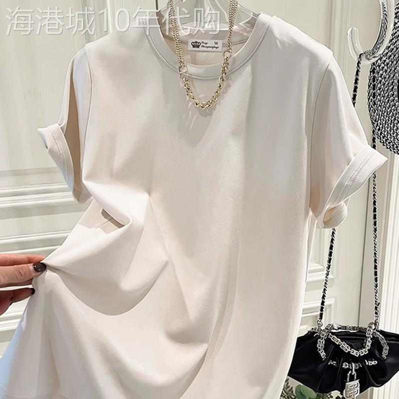 潮牌纯色T恤女2026夏季新款欧货大版百搭休闲慵懒风中长款短袖t恤