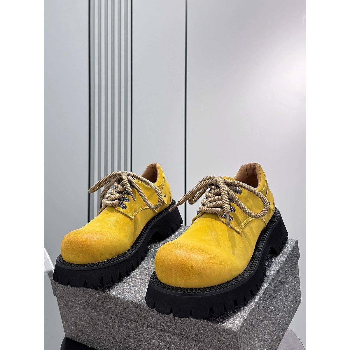 潮牌大头德比鞋男款小众设计低帮马丁靴秋冬季厚底内增高休闲皮鞋