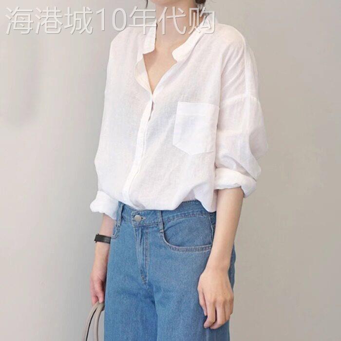 白色防晒衬衫女2026新款夏季薄款Polo领宽松棉麻轻薄洋气开衫上衣