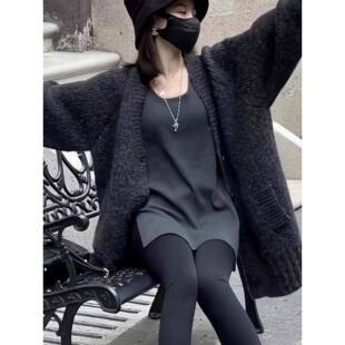 韩国2025秋新款慵懒风粗针织毛线毛衣开衫女宽松显瘦灰色毛衣外套