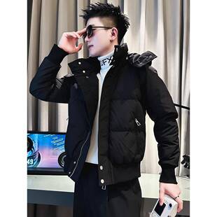 潮牌高端连帽羽绒棉服男士2025新款修身保暖户外防风上衣痞帅外套