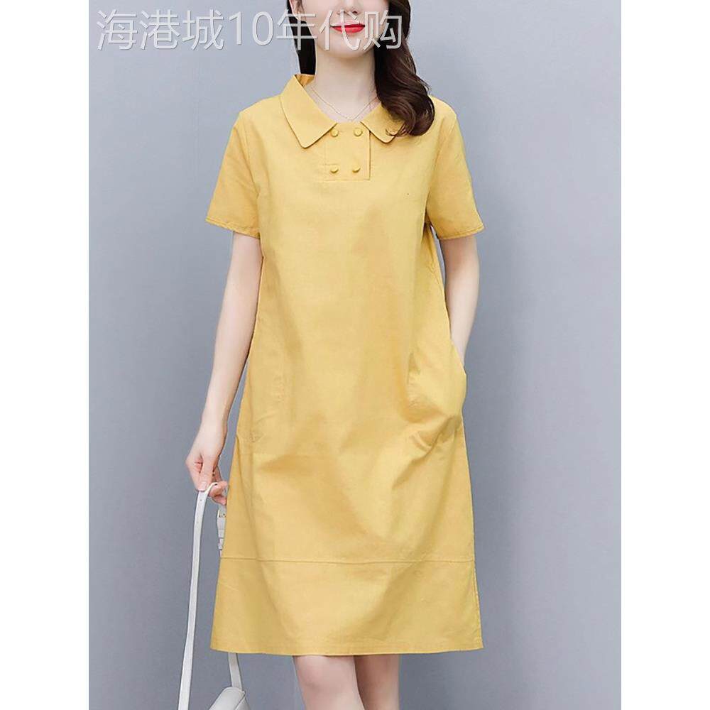 2025夏季潮牌棉麻连衣裙女中长款宽松显瘦直筒休闲polo领亚麻裙子
