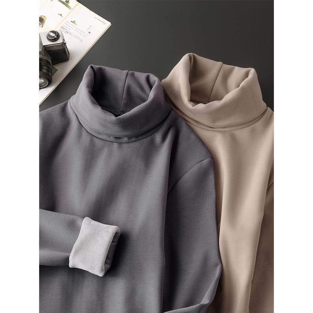 加绒加厚保暖修身高领打底衫男冬季纯色内搭青年长袖T恤卫衣上衣I