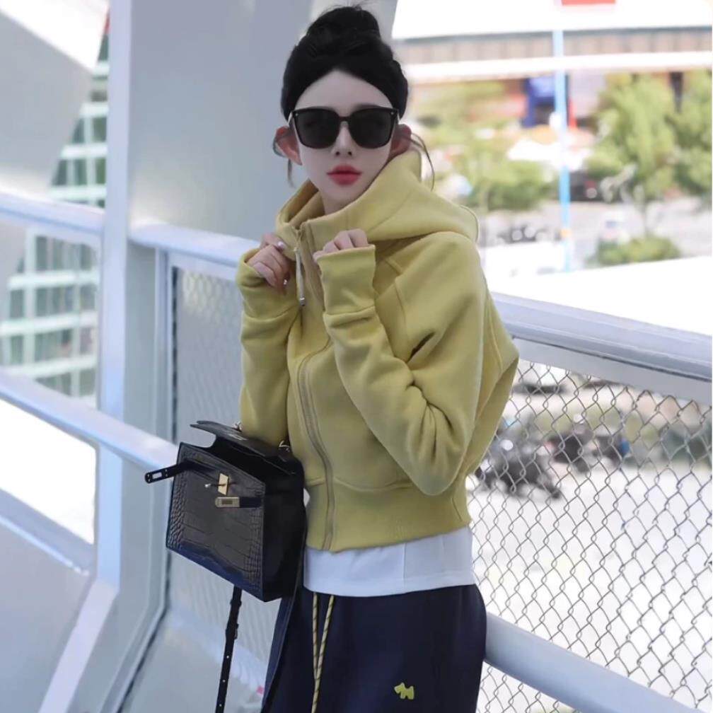 欧洲站加绒加厚拉炼连帽卫衣外套女2025年秋冬新款时尚短款上衣潮