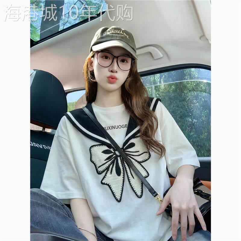 立体蝴蝶结刺绣短袖t恤女2026新款夏季韩版减龄设计感纯棉上衣ins