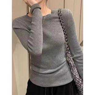 日系针织衫女秋冬季软糯圆领高级感修身显瘦内搭打底毛衣百搭上衣