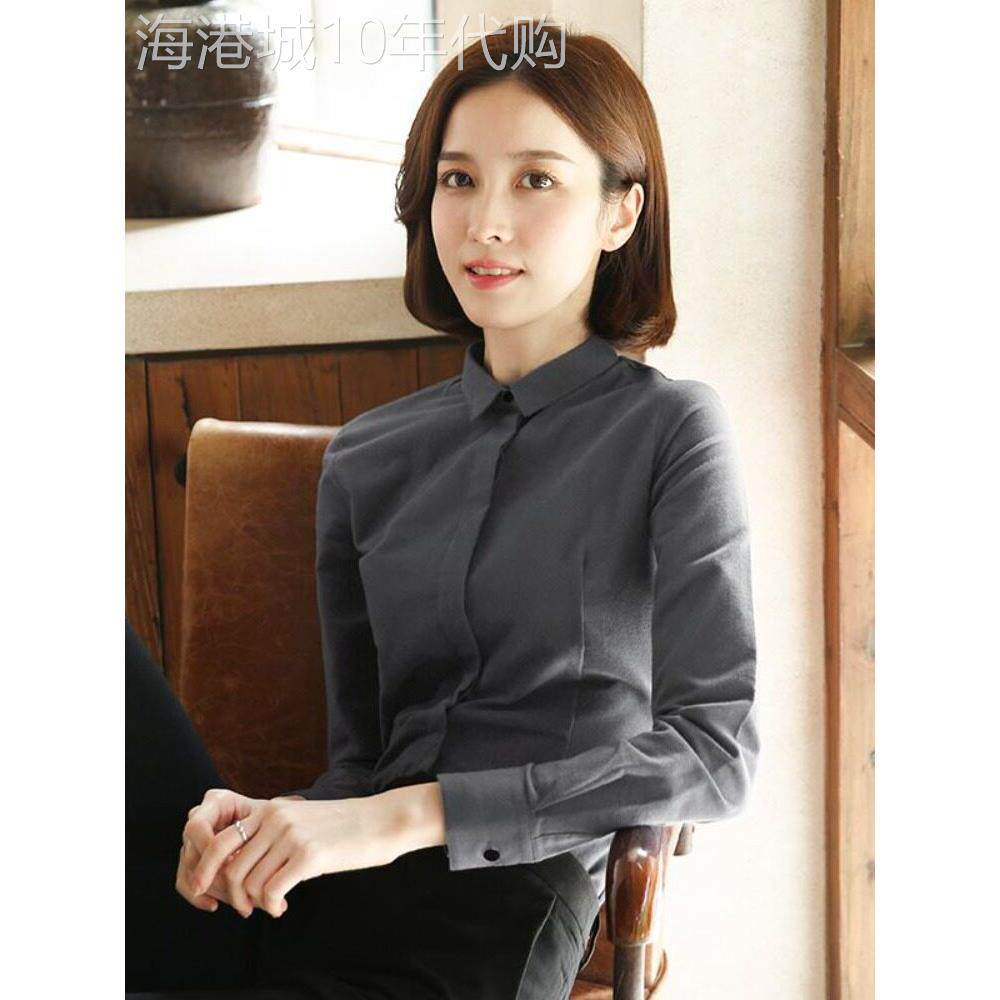 拉丝长袖女式衬衫2025春秋季新款灰色经典工装优雅修身专业百搭衬